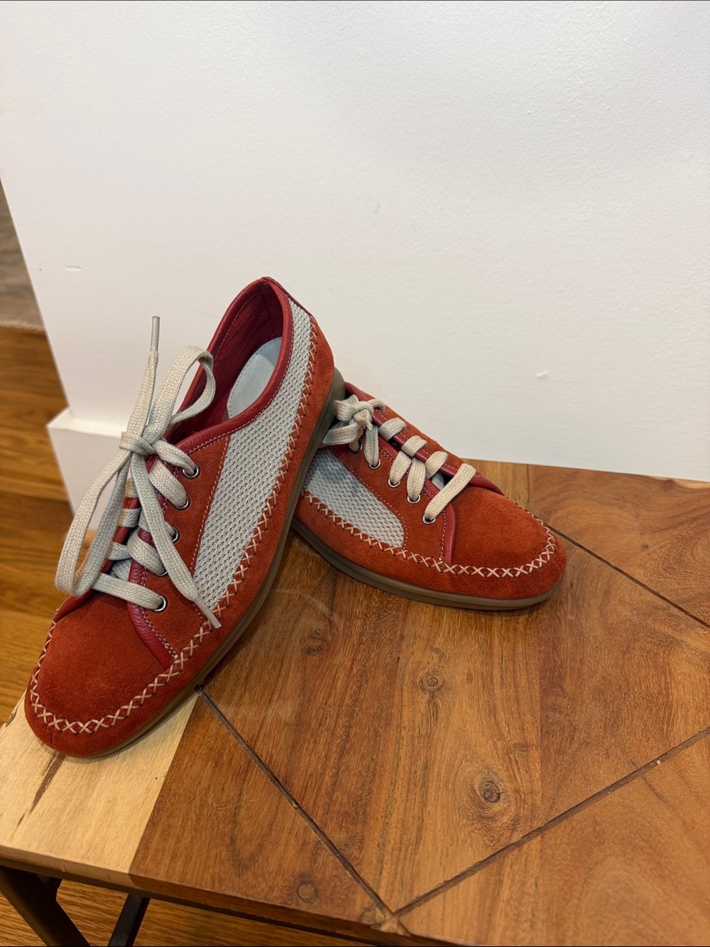 AEROSOLES Red Suede & Cream Crochet Look Panels, Lace-Up Sneakers, 6